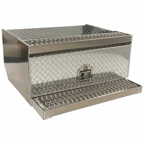 31-Inch Diamond Plate Aluminum Battery Box with Smooth Sides, Punch Hole Style Step, Hinge, and T-Handle Latch Fits Peterbilt
