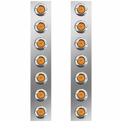 24.5 Inch Stainless Steel Front Air Cleaner Light Panels With 14 - 2 Inch Amber/Amber LEDs By Roadworks Fits Peterbilt With 15 Inch Breather