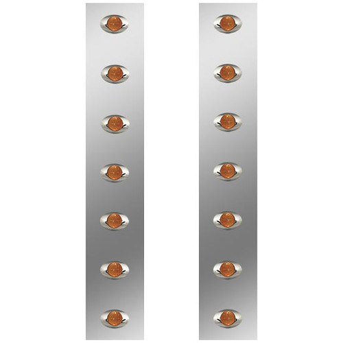 24.5 Inch Stainless Steel Front Air Cleaner Light Panels With 14 M3 Amber/Amber LEDs By Roadworks Fits Peterbilt With 15 Inch Breather