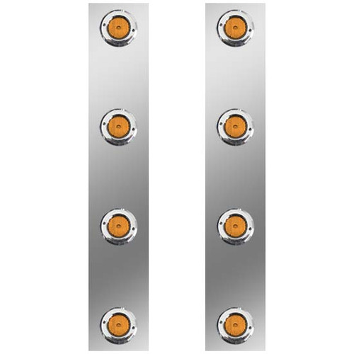 13 Inch Stainless Steel Front Air Cleaner Panels With 8 - 2 Inch Flat Amber/Amber LEDs By Roadworks Fits Peterbilt With 15 Inch Breather