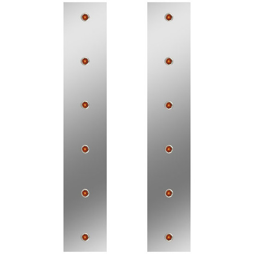 19.5 Inch S.S. Front Breather Panels W/ 12 Button Amber LED Amber Lens Lights By Roadworks Fits Peterbilt 378 & 379 W/ 15 Inch Donaldson Or Vortex