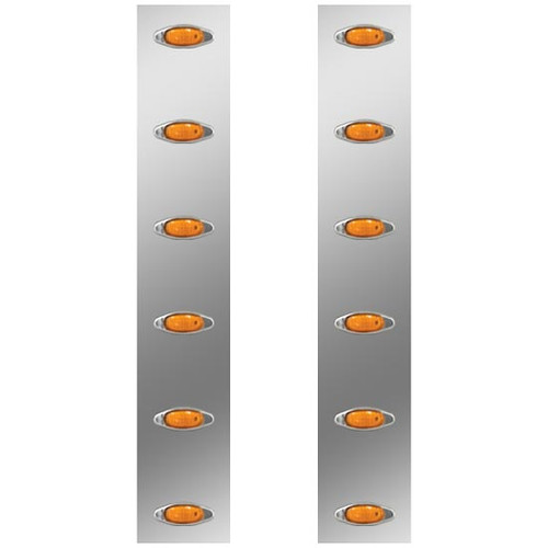 19.5 Stainless Steel Front Air Cleaner Panels W/ 6 Amber Mini Lights & Amber Lens By Roadworks Fits Peterbilt 378 & 379 W/ 15 Inch Donaldson Or Vortex