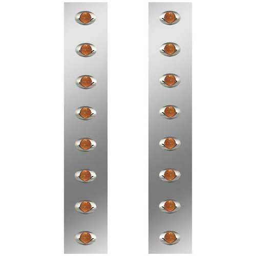 26 Inch 304 Stainless Steel Front Air Cleaner Panels W/ 8 Amber M3 Lights & Amber Lens By Roadworks Fits Peterbilt 378 & 379 W/ 15 Inch Donaldson Or Vortex