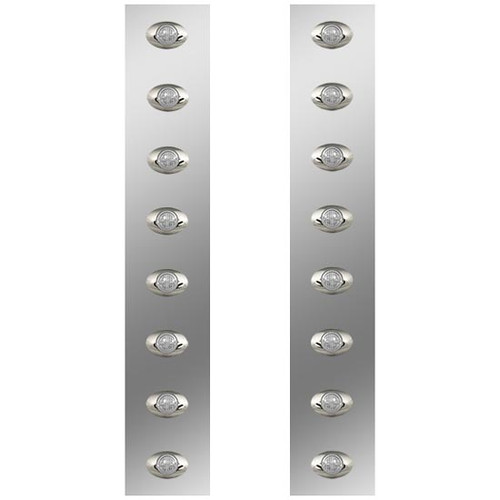 26 Inch 304 Stainless Steel Front Air Cleaner Panels W/ 8 Amber M3 Lights & Clear Lens By Roadworks Fits Peterbilt 378 & 379 W/ 15 Inch Donaldson Or Vortex