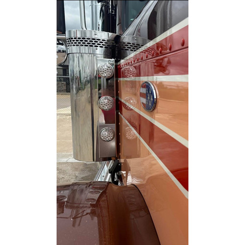 Front Air Breather Panels, Strapless Design W/ 3 Watermelon Light Holes Stainless Steel Fits Peterbilt 589