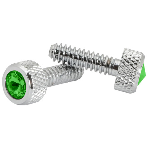 Small Chrome Dash Screws With Green Jewel