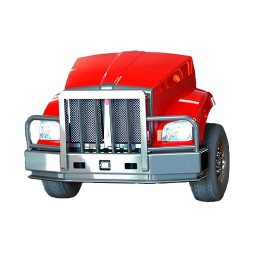 Aluminum Grizzly Boxed 2 Post Moose Bumper Guard W/ Bullet Shaped Vertical Bars Fits Kenworth T880 2021 & Newer