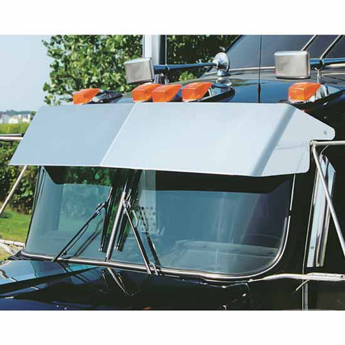 Stainless Steel 13 Inch Drop Visor With Light Options By Roadworks Fits Kenworth T600, T800, W900 Aerocab With 2 Bracket Visor