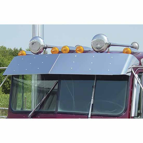 9 Inch Stainless Steel 2 Piece Drop Visor By Roadworks Fits Kenworth W900A W/ Flat Glass Windshield
