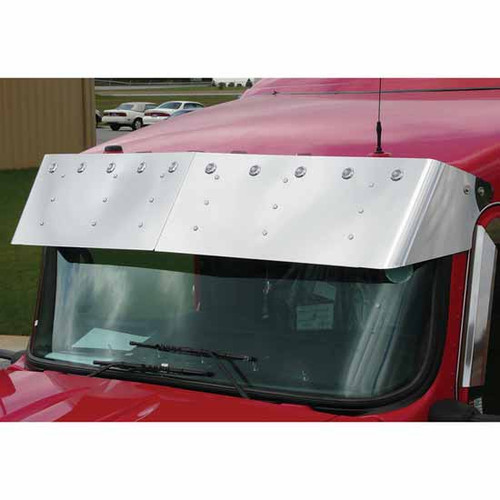 13 Inch Stainless Steel Drop Visor With Light Options By Roadworks Fits Kenworth T300, T370, T600 And T800 With Curved Glass
