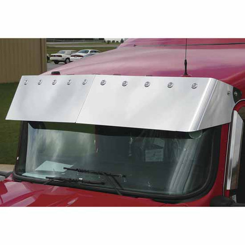 13 Inch Stainless Steel Drop Visor W/ 10 Bullseye Amber LED Lights & Clear Lens By Roadworks Fits Kenworth T660 W/ Curved Windshields & Cast Mirror Brackets