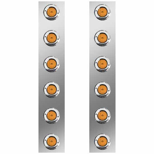 Front Air Cleaner Light Panel W/ 6 Rnd 2 Inch LEDs Per Panel- Amber LED/ Amber Lens By Roadworks Fits Kenworth W/ 13-Inch Donaldson Air Cleaner