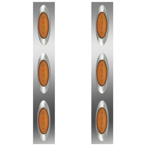 15 Inch Stainless Steel Front Air Cleaner Light Panels With Six M1 Led Lights - Amber Led/ Amber Lens For Kenworth W900