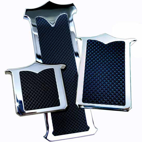 Chrome-Plated Billet Aluminum Pedal Set With Pointed Top, Black Rubber Grip Inserts For Kenworth
