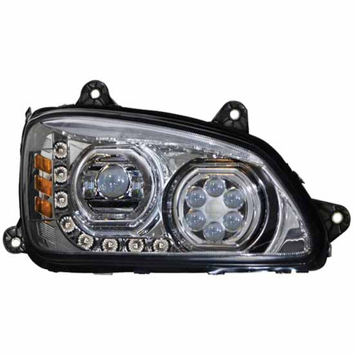 Chrome Led Headlight With Halo Position Rings And Bar- Passenger Side For Kenworth T370, T440, T470, T660, T700