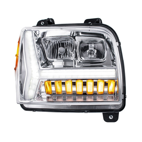 Headlight With Led Daytime Running Light Bar And Turn Signal, Passenger Side For Kenworth W990