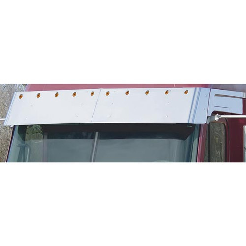 17 Inch Stainless Steel Drop Visor W/ 10 - 3/4 Inch Amber/Clear Button Lights By Roadworks Fits Freightliner Columbia 112/120 & Century 112/120