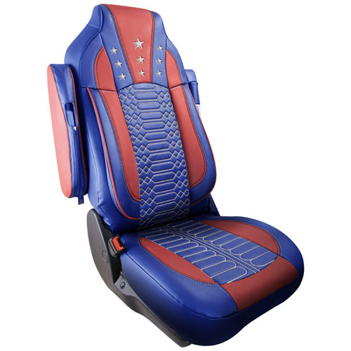 High Back Faux Leather Seat Cover Full Set With Blue, Red And Silver Us Flag Design For Freightliner Cascadia