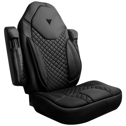 33 Inch High Back Black Cloth Seat Cover, With Back Pocket Sleeve And Black Stitching For Freightliner Cascadia
