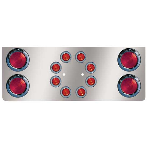 14 Inch 430 Stainless Steel Rear Center Panel With 4 - 4 Inch, 8 - 2 Inch Red/Red Leds, Bezels, Logo Holes