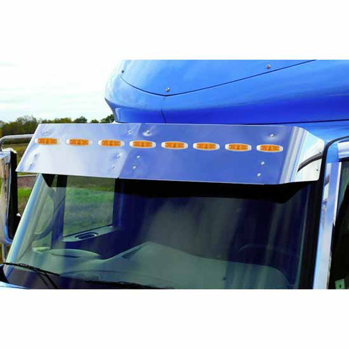 12.5 Inch Stainless Steel Drop Visor W/ 8 Amber Super Nova LED Lights By Roadworks Fits International LT, LoneStar, ProStar W/ Hi Rise Pro Sleeper