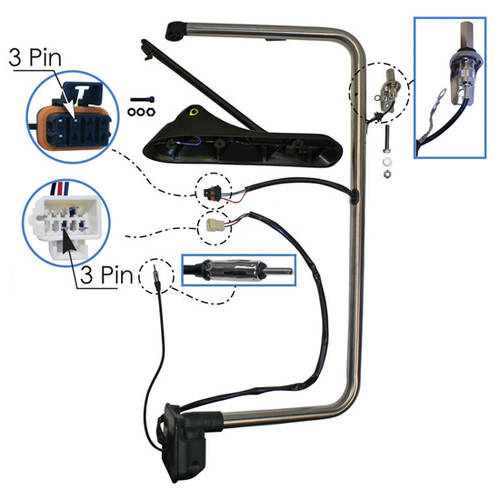 Pre-Wired Stainless Steel Door Mount Mirror Arm Fits International