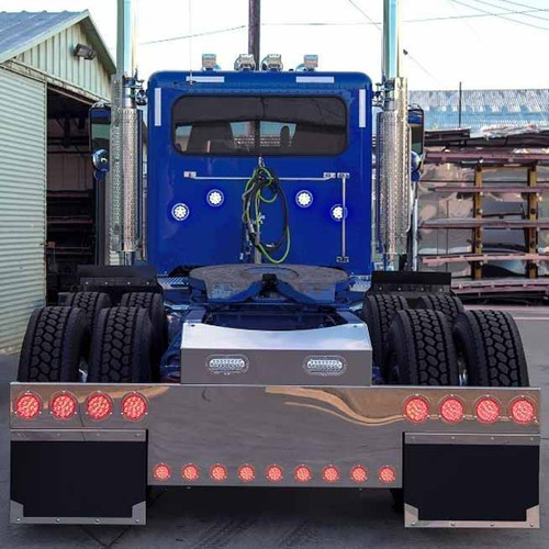 45 Inch Stainless Steel Rear T Bar Light Bar With 12 Round 4 Inch Light Holes Across Top And 9 Round 2 Inch Light Holes Across Bottom