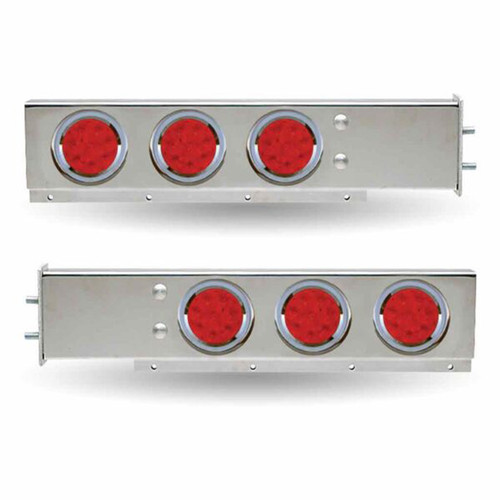 Mud Flap Hangers 30 X 7.25 Inch Stainless Steel W/ 2.5 Inch Bolt Spacing, 6 Round 4 Inch Red LEDs & Red Lens