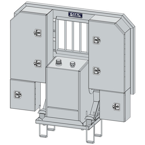 68 Inch Cab Rack Aluminum 76 X With 70 Gallon Hydraulic Tank, Cabinet SS Doors, Jail Bar Window And Lower Boxes