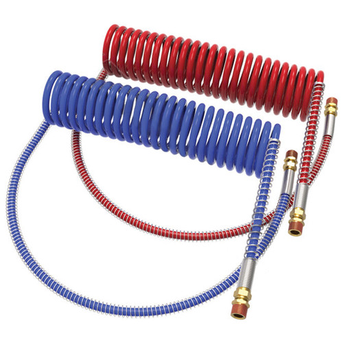 12 Inch 12 Foot Red/Blue Coiled Air Hose Set With Leads