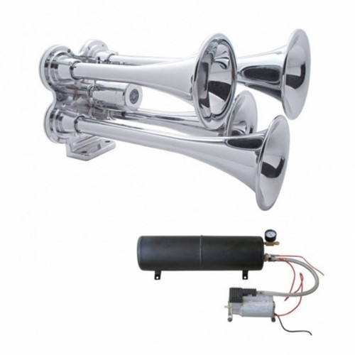 Train Horn Bumper Chrome 3 Stacked Trumpet 15 X 9.75 X 12.5 Inch