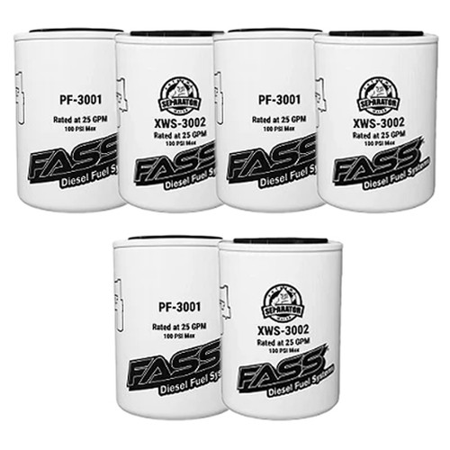 Drop- In Series Fuel System Filter Pack W/ 3 Extreme Water Separator Filters & 3 Particulate Filters