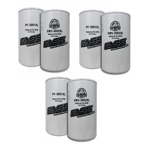 Drop- In Series Fuel System Filter Pack W/ 3 Extreme Water Separator Filters & 3 Extended Life Particulate Filters