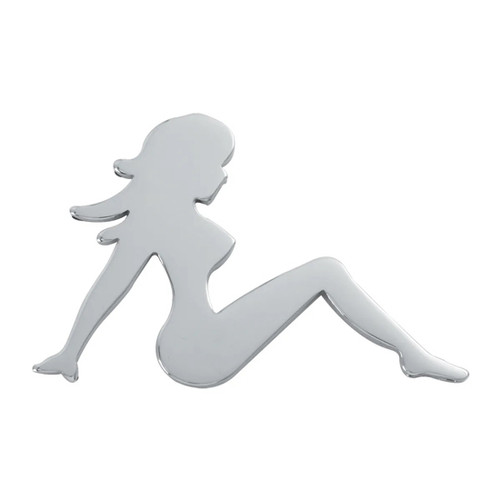 Small Chrome Sitting Nude Lady Cutout, Right Facing - Tape Mount