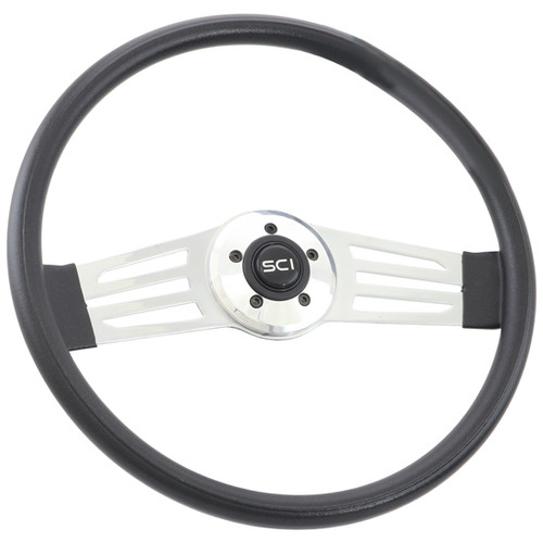 18 Inch Sci Driver 5 Steering Wheel, Chrome 2-Spoke With Long Slot Cut Outs