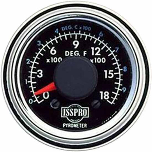 16 Inch Isspro 2-1/ Pyrometer Kit 0-1800F With Chrome Bezel, Black Face, Red Pointer, 6 Ft. Wiring