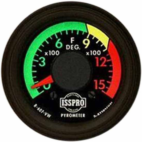 16 Inch Isspro 2-1/ Pyrometer Kit 0-1500F With Post Turbo, Black Bezel/Face, Color-Coded Dial, Red Pointer, 10 Ft. Wiring