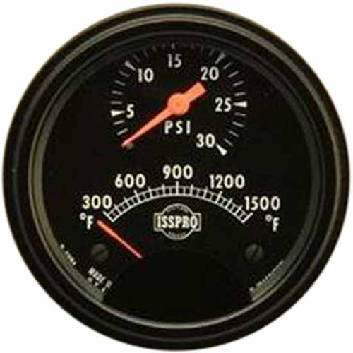 3 Inch Isspro Turbocator Pyrometer/Boost Gauge 300-1500F, 0-30 Psi With Black Face, Red Pointers, Black Bezel