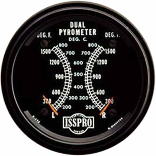3 Inch Isspro Dual Pyrometer Kit 300-1500F With Black Face, Red Pointers, Black Bezel, 14 Ft. Wiring