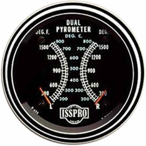 3 Inch Isspro Dual Pyrometer 300-1500F With Black Face, Red Pointers, Chrome Bezel