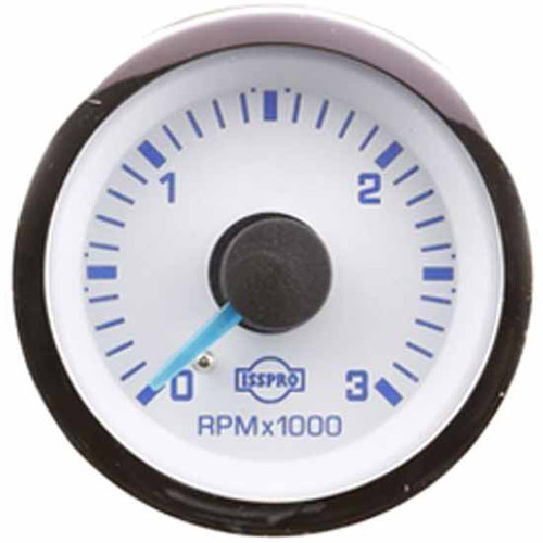 16 Inch Isspro 2-1/ Diesel Tachometer Gauge 0-3K With White Face, Blue Pointer, Chrome Bezel