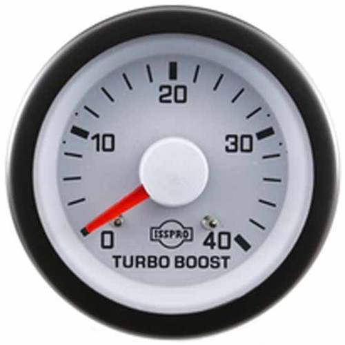 16 Inch Isspro 2-1/ Mechanical Boost Gauge 0-40 Psi With White Face, Red Pointer, Black Bezel