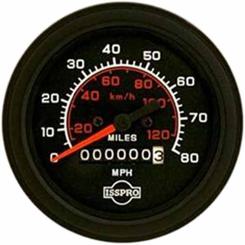 75 Inch Isspro 3.3 Mechanical Speedometer 0-80 Mph With Odometer, Black Face, Red Pointer, Black Bezel