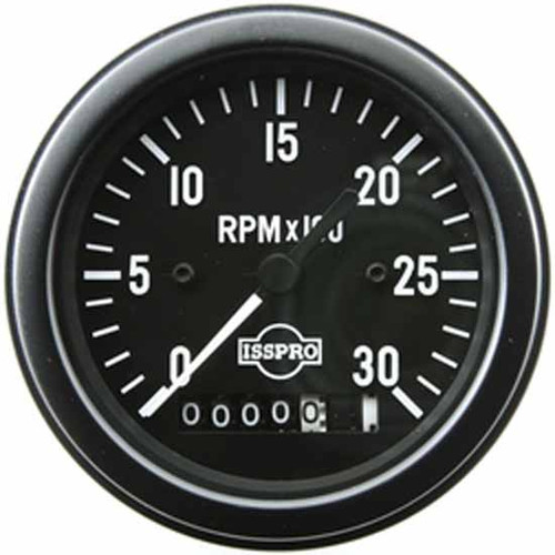 75 Inch Isspro 3.3 Ignition Tachometer Gauge 0-3K With Hourmeter, Black Face, White Pointer, Black Bezel