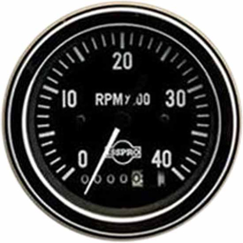 75 Inch Isspro 3.3 Ignition Tachometer Gauge 0-4K With Hourmeter, Black Face, White Pointer, Chrome Bezel
