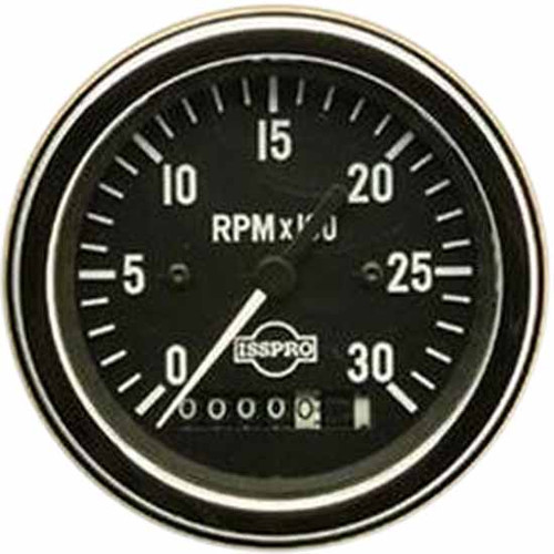 75 Inch Isspro 3.3 Electric Tachometer 0-3K With Hourmeter, Black Face, White Pointer, Chrome Bezel