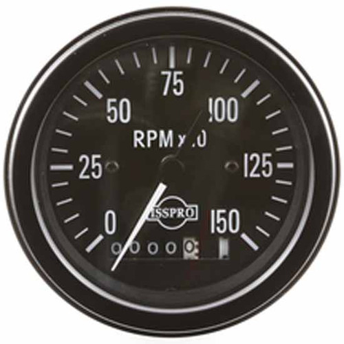 75 Inch Isspro 3.3 Electric Tachometer 0-1.5K With Hourmeter, Black Face, White Pointer, Black Bezel