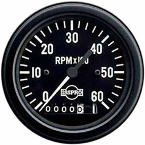 75 Inch Isspro 3.3 Electric Tachometer 0-6K With Hourmeter, Black Face, White Pointer, Black Bezel