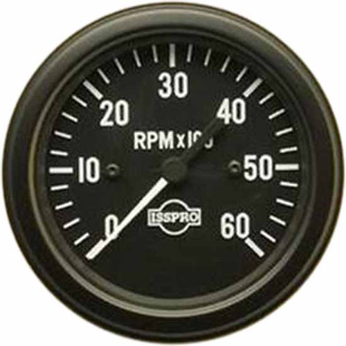 75 Inch Isspro 3.3 Electric Tachometer 0-6K With O Hourmeter With Black Face, White Pointer, Black Bezel