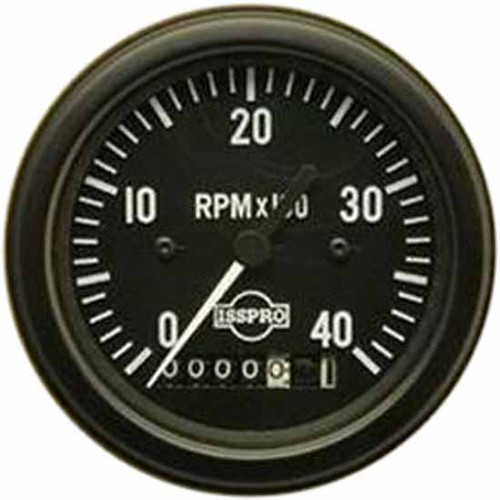 75 Inch Isspro 3.3 Electric Tachometer 0-4K With Hourmeter, Black Face, White Pointer, Black Bezel